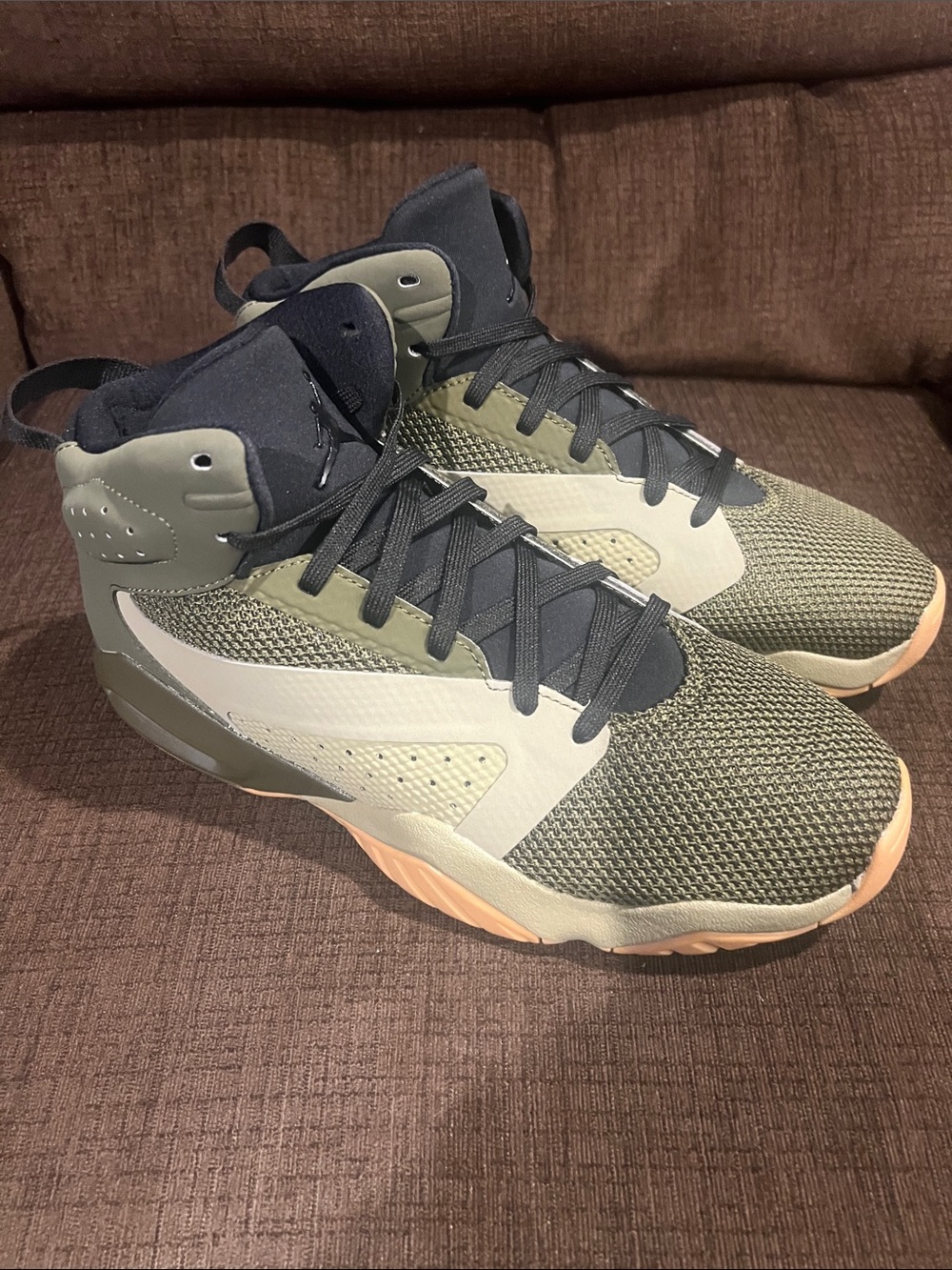 Mens Jordan Lift Off Olive Green and Black High-Top Basketball Sneakers